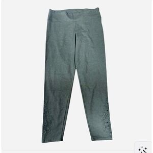 Aerie Cotton Greenish Gray Cut Out Floral Ankle Leggings Size L EUC